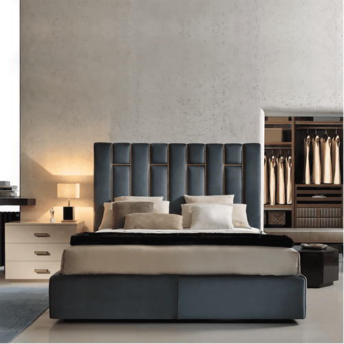 Elitaria Upholstered Bed in Greyish Blue Colour With Drawer Storage