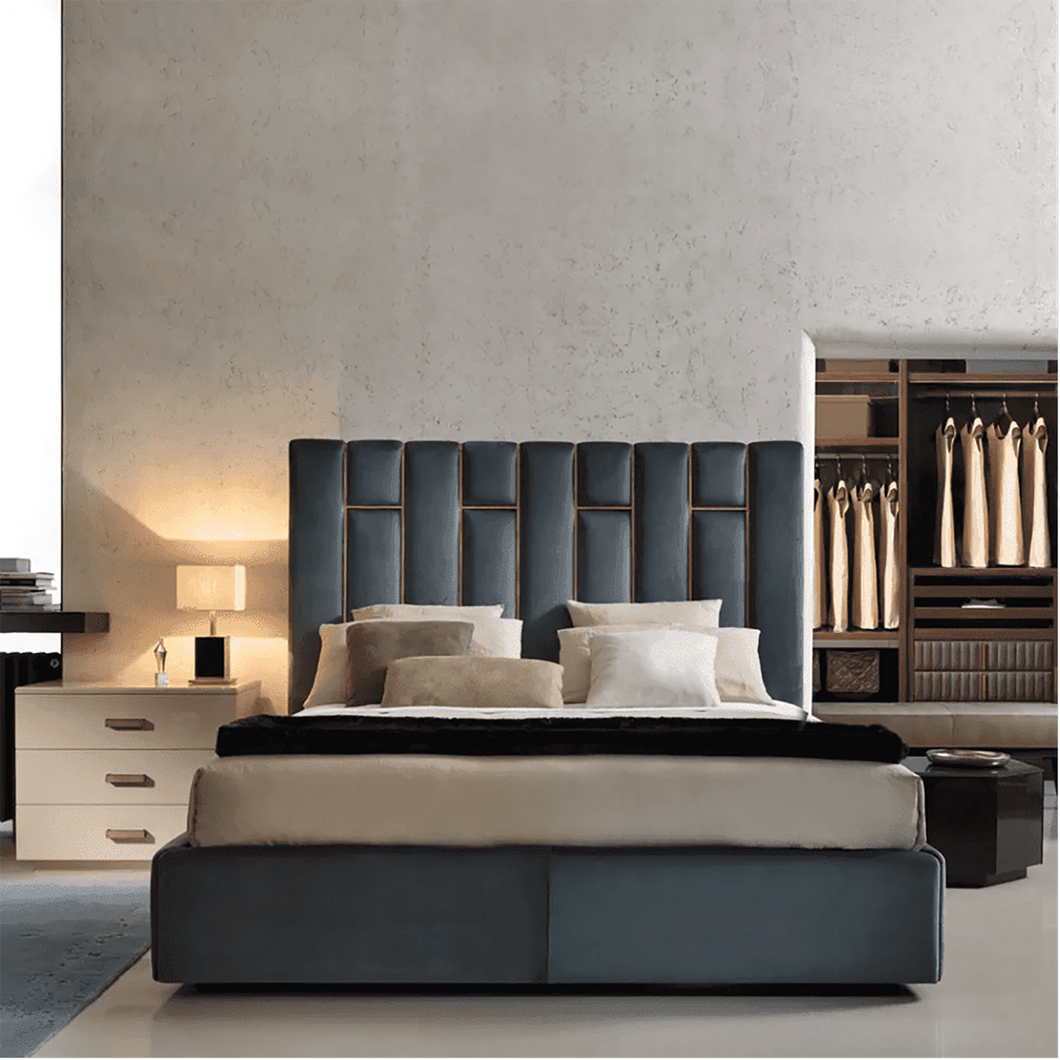 Elitaria Upholstered Bed in Greyish Blue Colour With Drawer Storage