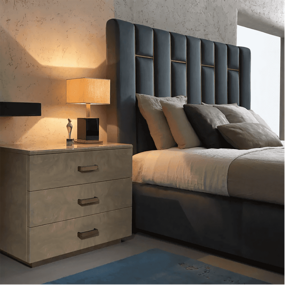 Elitaria Upholstered Bed in Greyish Blue Colour With Drawer Storage