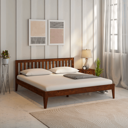 Luxy Low  Sheesham Wood Bed In Light Rosewood Without Box Storage