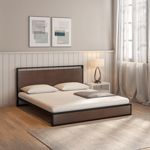 Indo Powder Coated Metal Bed With MDF Wood In Wenge Brew