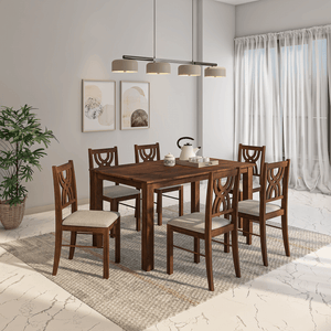 Oliver Mango Wood 6 Seater Dining Table Set In Walnut
