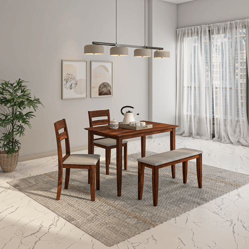 Redzepi Mango Wood Dining Table Set In Walnut Color with 4 Seating