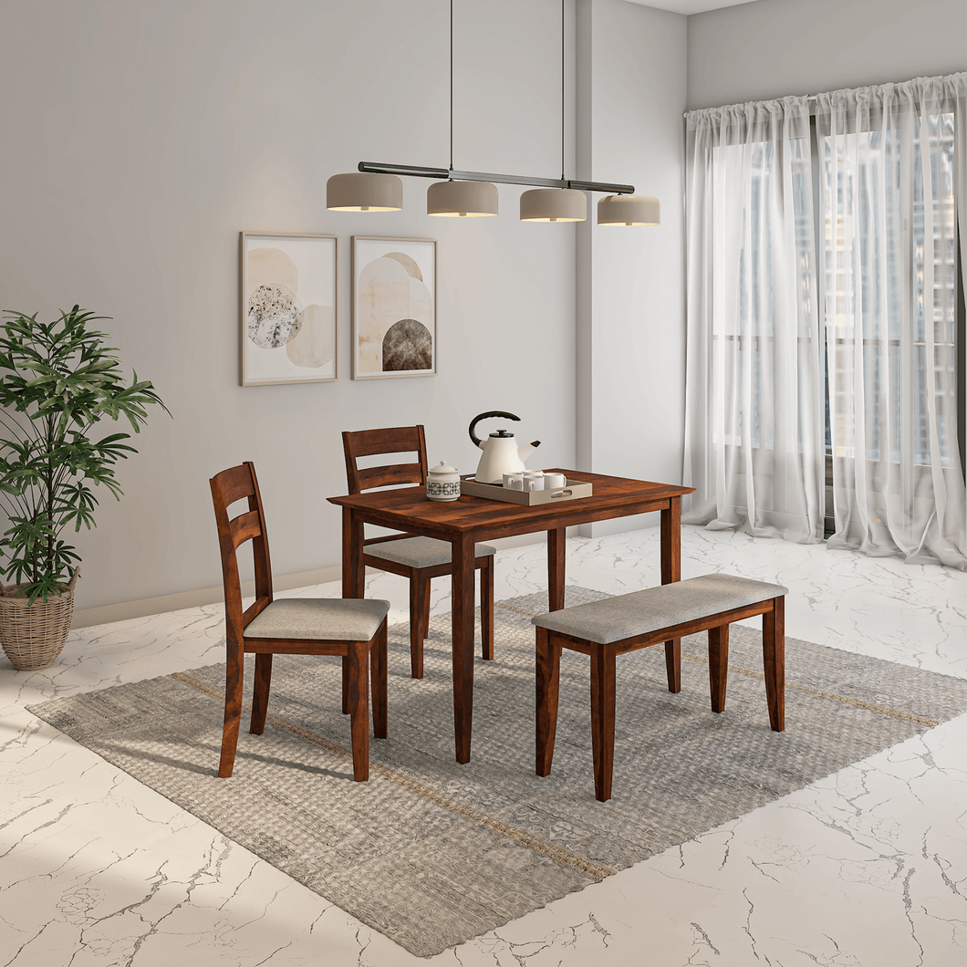Redzepi Mango Wood Dining Table Set In Walnut Color with 4 Seating