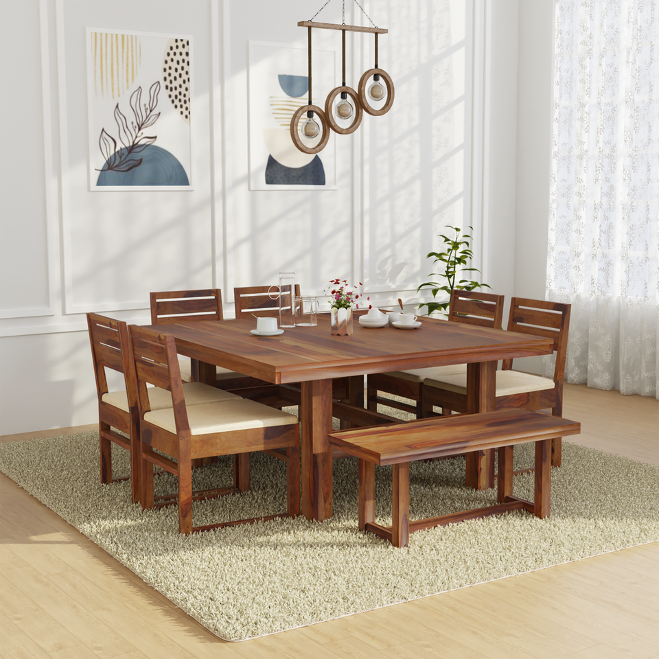 Crenn Sheesham Wood 8 Seater Dining Table Set In Reddish Walnut Color