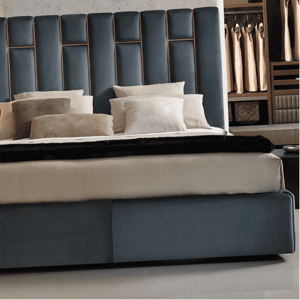 Elitaria Upholstered Bed in Greyish Blue Colour With Drawer Storage