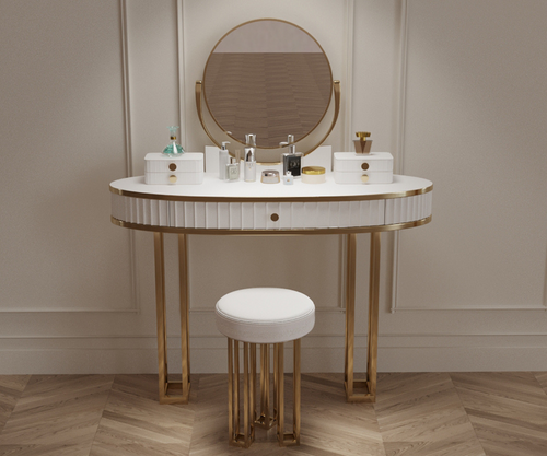 Royal Reflections Solid Wood White Dressing Table