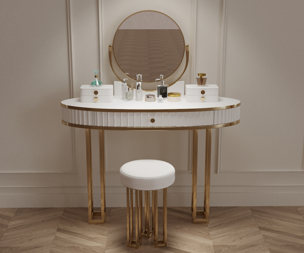 Royal Reflections Solid Wood White Dressing Table