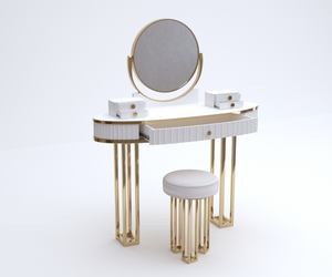 Royal Reflections Solid Wood White Dressing Table