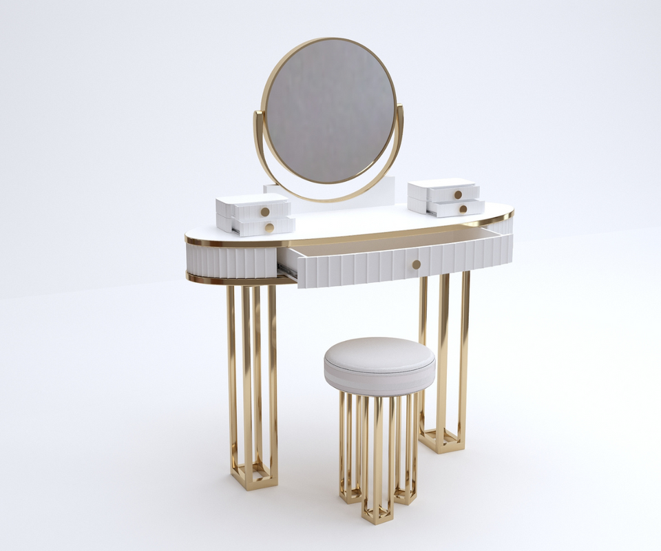Royal Reflections Solid Wood White Dressing Table
