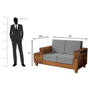 Gezeling Sheesham Wood Sofa with 2 drawers in Light Honey
