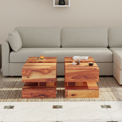 Perk Sheesham Wood Coffee Table In Light Reddish Honey Color