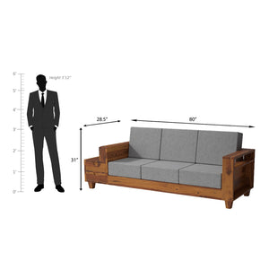 Gezeling Sheesham Wood Sofa with 2 drawers in Light Honey