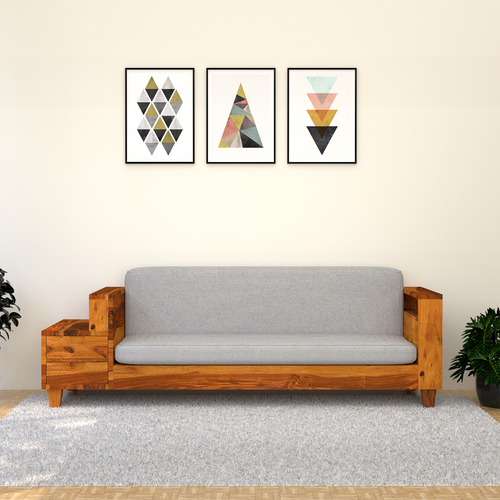 Gezeling Sheesham Wood Sofa with 2 drawers in Light Honey