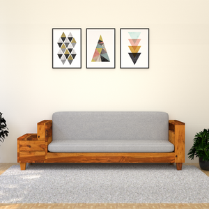 Gezeling Sheesham Wood Sofa with 2 drawers in Light Honey