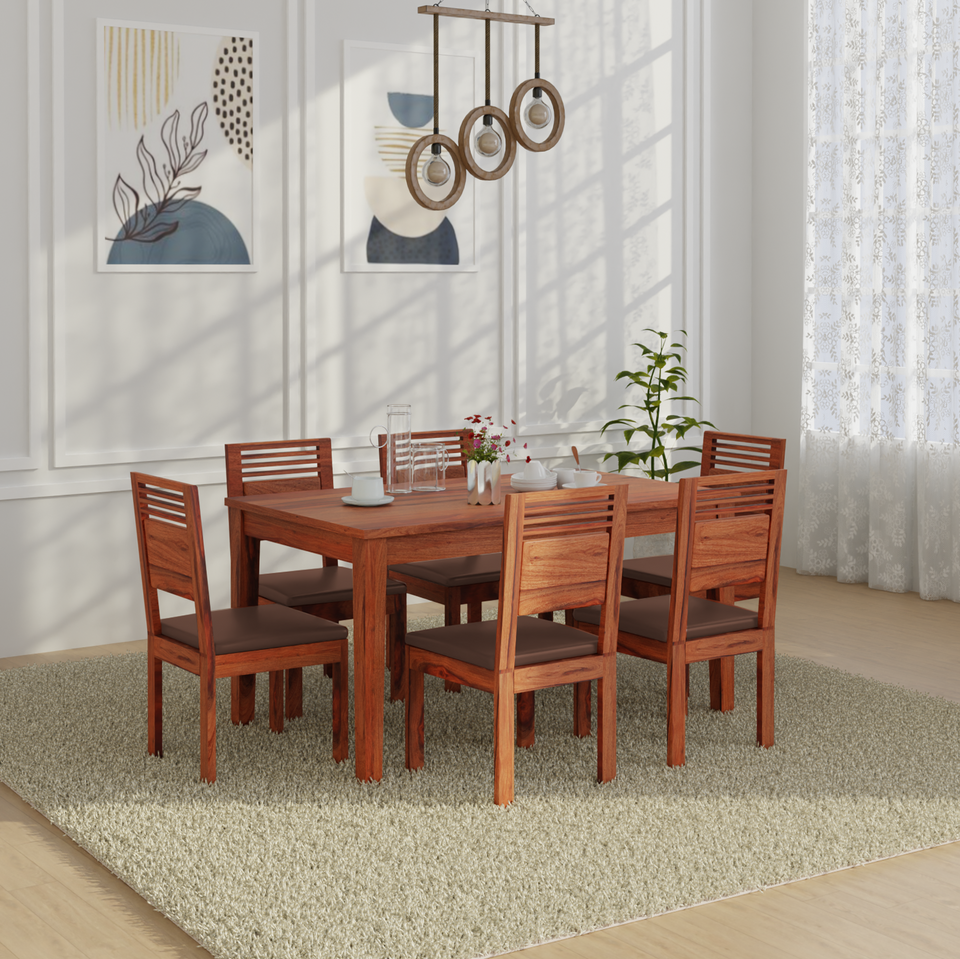 Velour Sheesham Wood Dining Table Set in Reddish walnut Color with 6 Seating