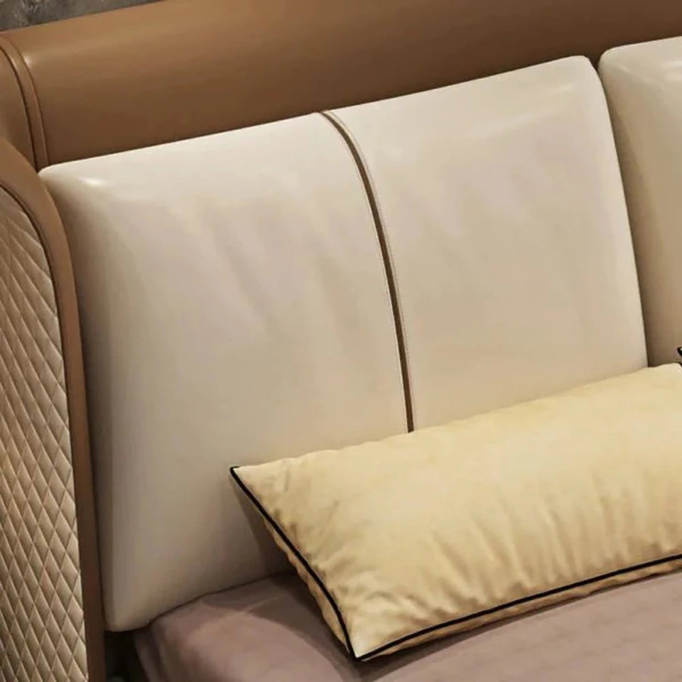 Arborwood Upholstered Bed in Beige and Brown Colour With Box Storage