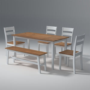 Flay Mango Wood Dining Table Set(6 Seater) In Natural White