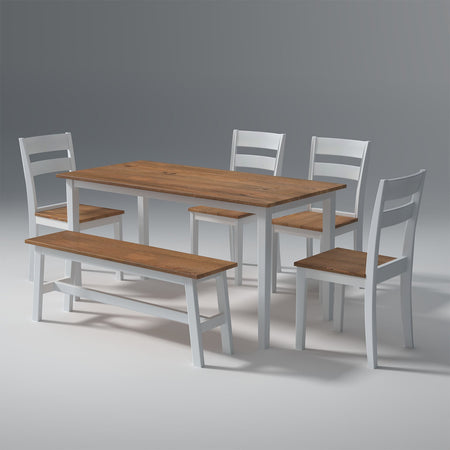 Flay Mango Wood Dining Table Set(6 Seater) In Natural White