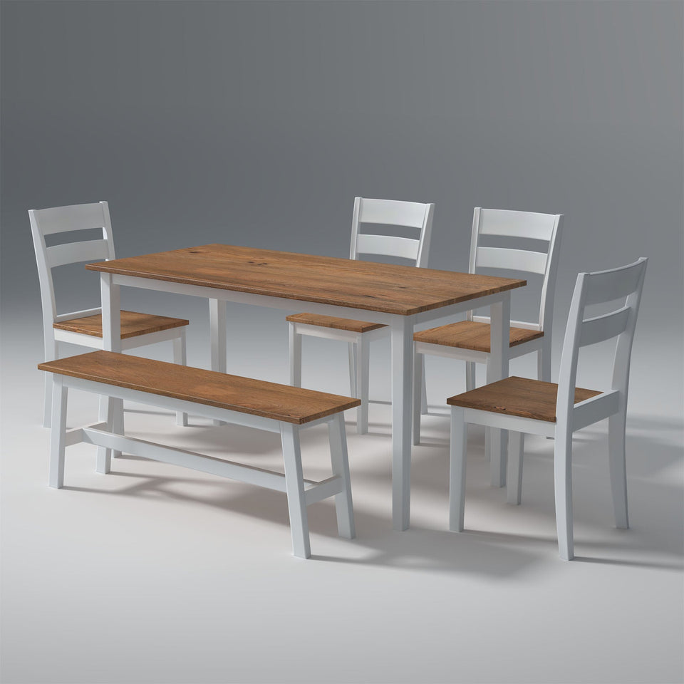 Flay Mango Wood Dining Table Set(6 Seater) In Natural White