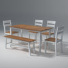 Flay Mango Wood Dining Table Set(6 Seater) In Natural White