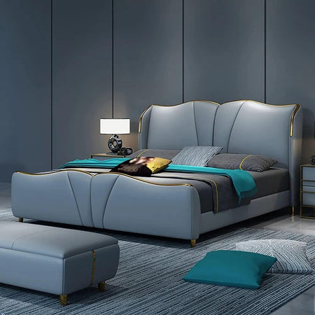 Equinox Upholstered Bed in Aqua Colour With Box Storage