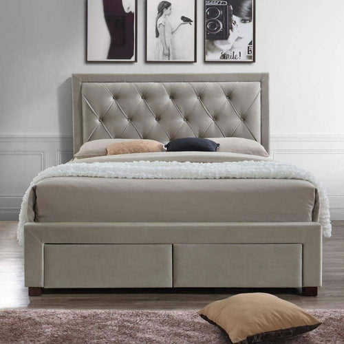 Renaissance Upholstered Bed in Beige Colour With Drawer Storage