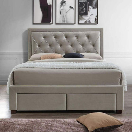 Renaissance Upholstered Bed in Beige Colour With Drawer Storage