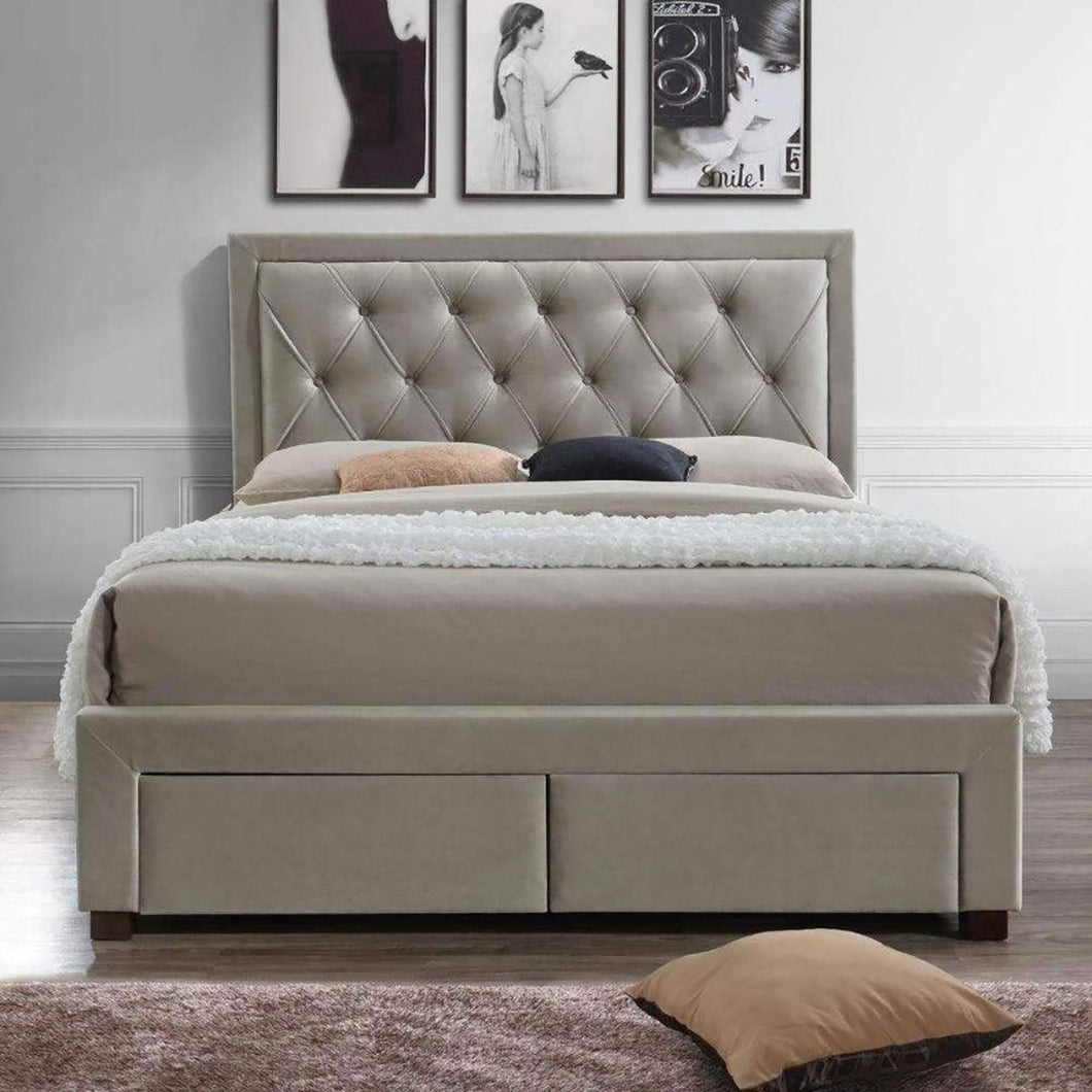 Renaissance Upholstered Bed in Beige Colour With Drawer Storage