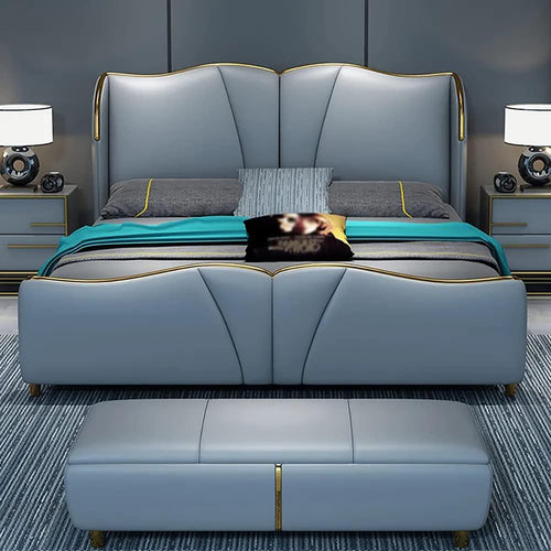 Equinox Upholstered Bed in Aqua Colour With Box Storage