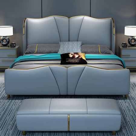 Equinox Upholstered Bed in Aqua Colour With Box Storage