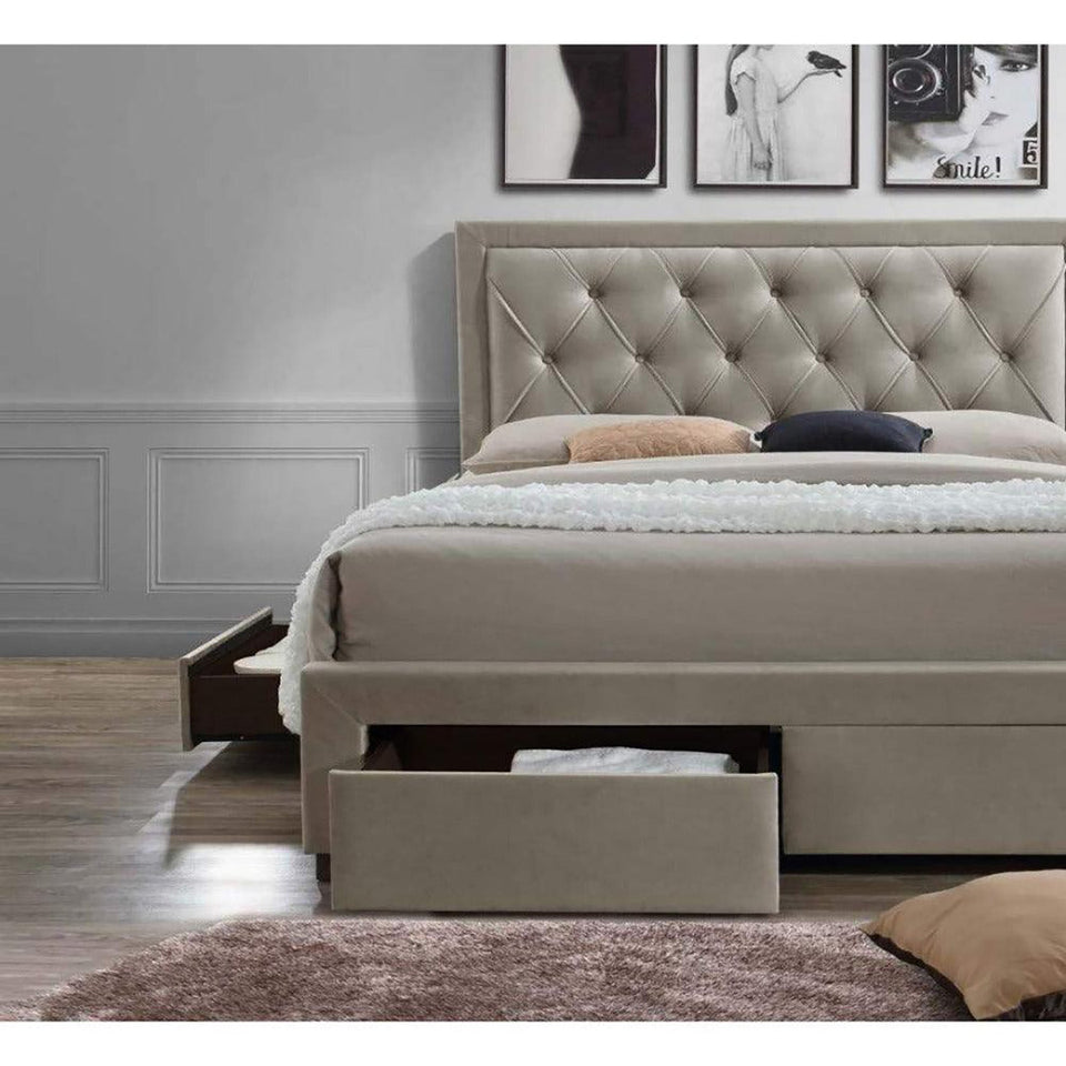 Renaissance Upholstered Bed in Beige Colour With Drawer Storage