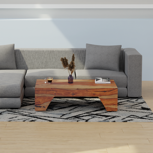 Froth Sheesham Wood Coffee Table In Light Walnut Color