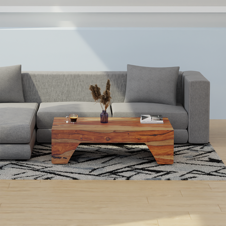 Froth Sheesham Wood Coffee Table In Light Walnut Color