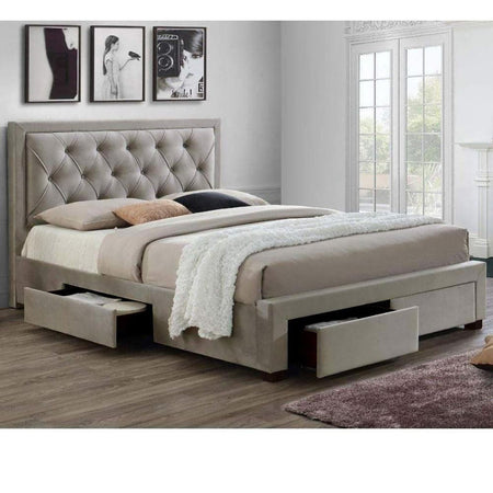 Renaissance Upholstered Bed in Beige Colour With Drawer Storage