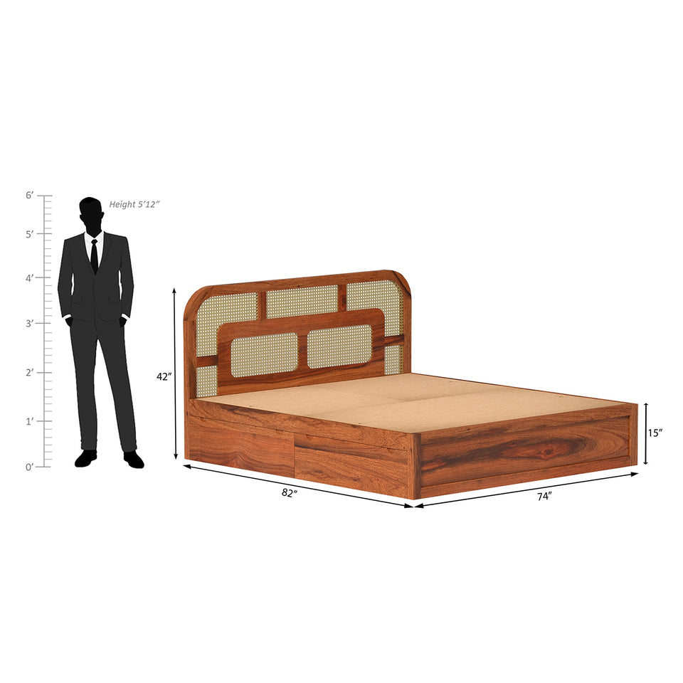 Zenitha Sheesham Wood Bed with Drawer Storage in Maharani Colour