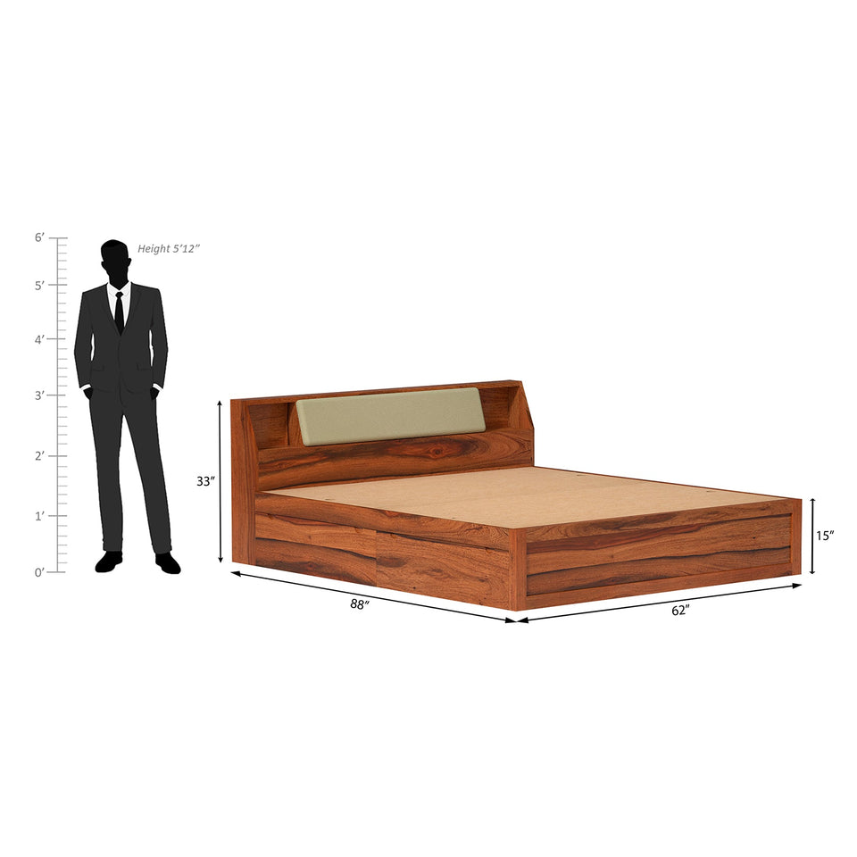 Serene Sheesham Wood bed with Drawer Storage in Maharani Colour