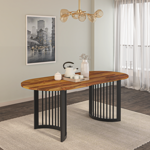 Andress Sheesham Wood C & Iron Leg Dining Table in Light Honey Finish (4 Seater)