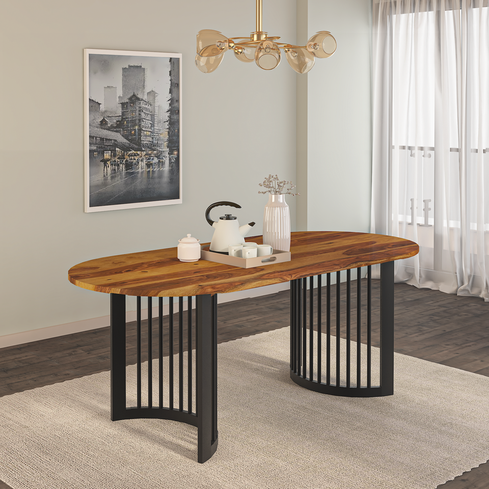 Andress Sheesham Wood C & Iron Leg Dining Table in Light Honey Finish (4 Seater)