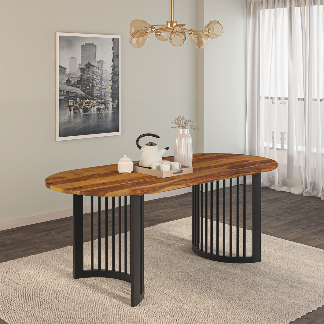 Andress Sheesham Wood C & Iron Leg Dining Table in Light Honey Finish (4 Seater)