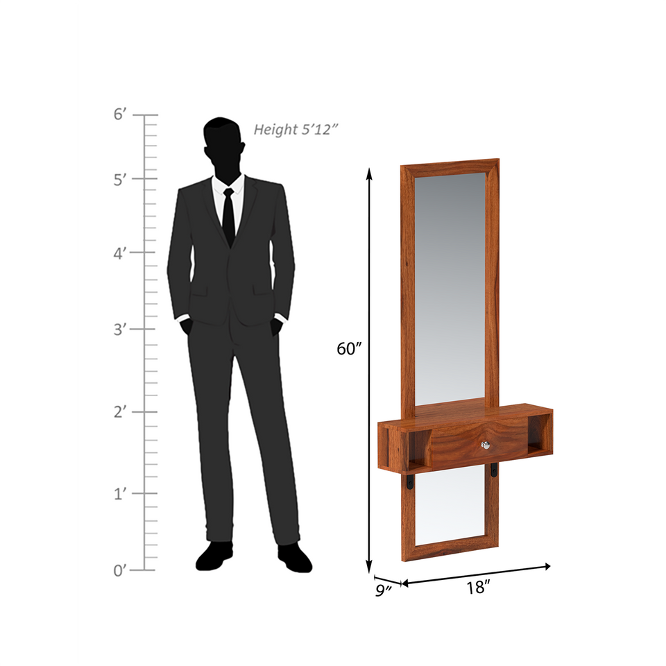 Glimm Sheesham Wood Wall Mount Dressing Table in Reddish Rosewood color