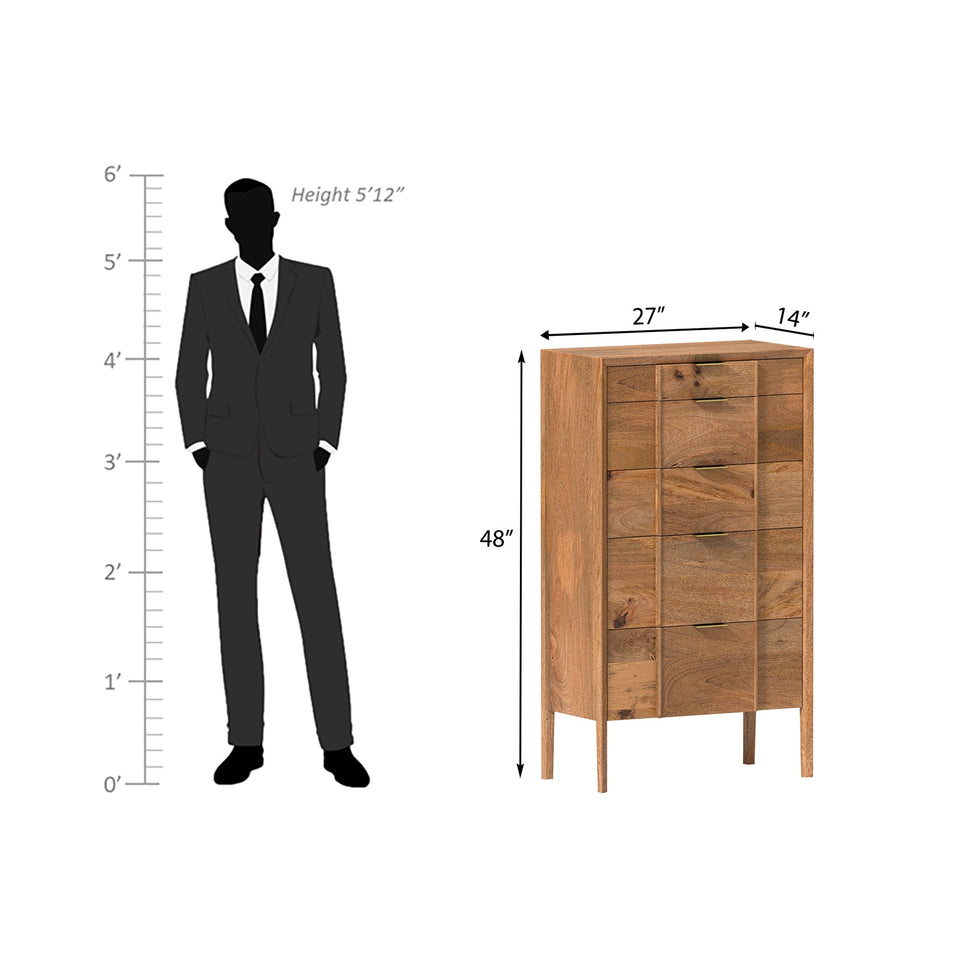 Quincy Mango Wood 5 Drawer Dresser In Natural
