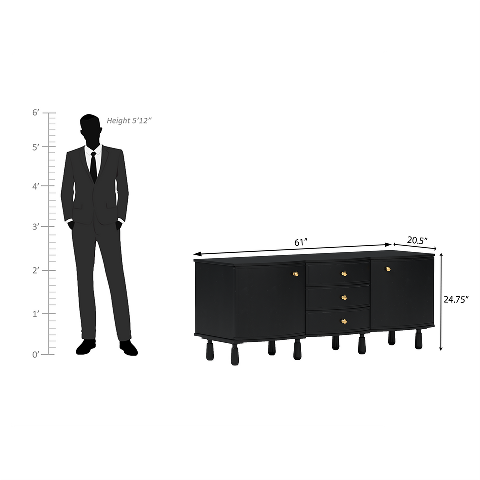 Reba Mango Wood Sideboard In Black Color with 3 Drawer
