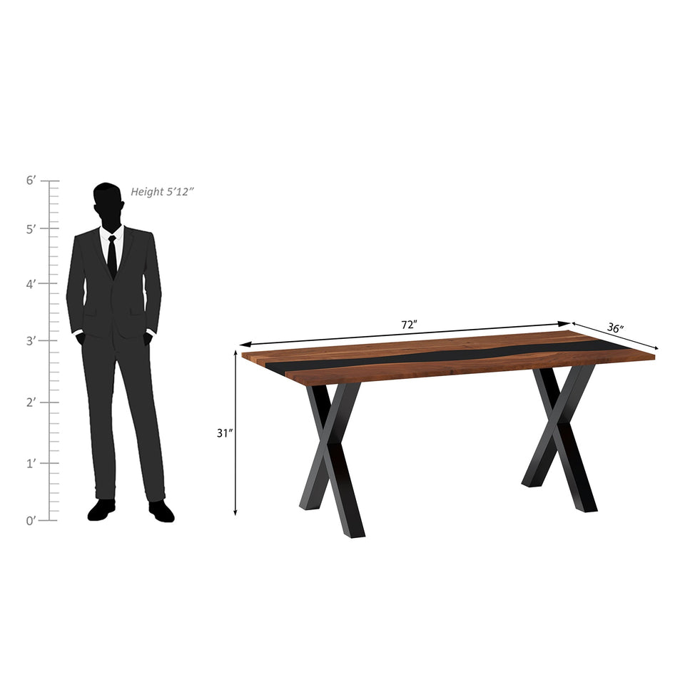 Dineo Acacia Wood and Epoxy 6 Seating Dining Table In Brown Colour