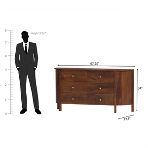 Allure Mango wood 6 Drawer Dresser In Light Walnut Color