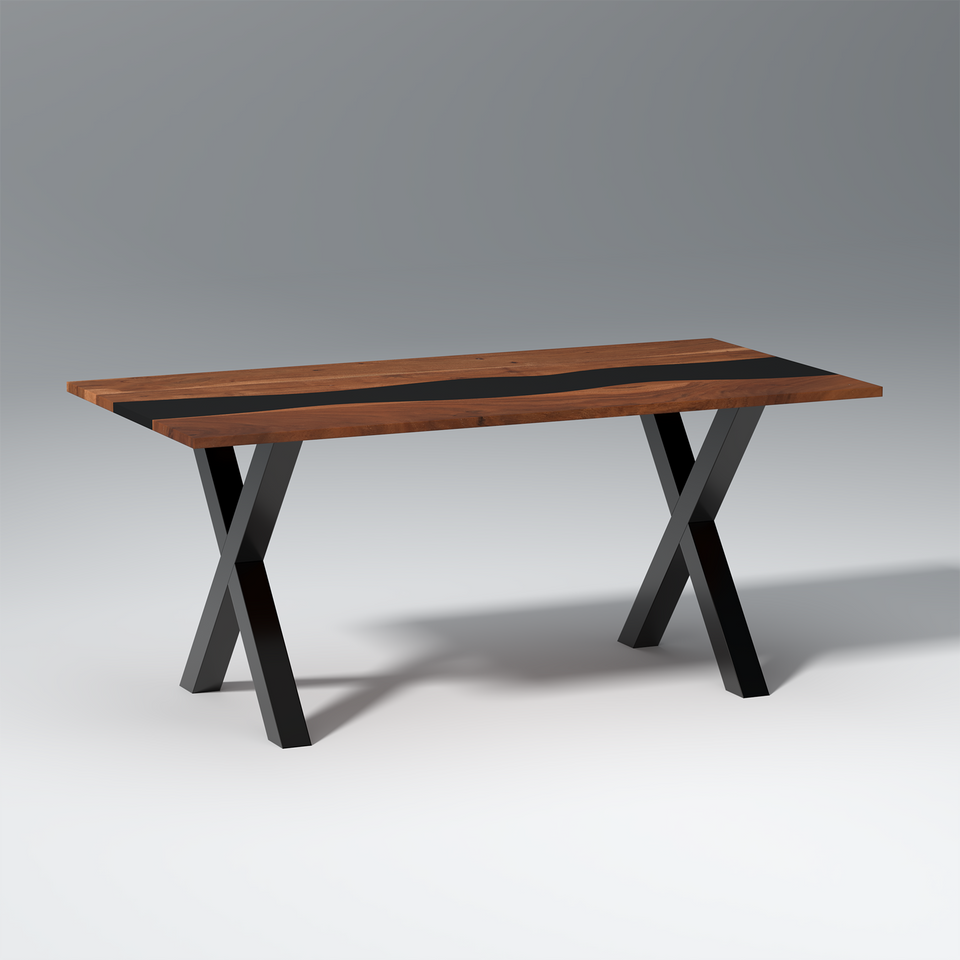 Dineo Acacia Wood and Epoxy 6 Seating Dining Table In Brown Colour