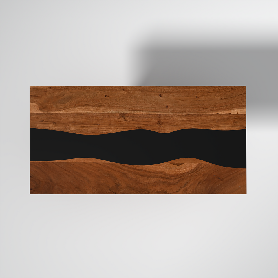 Dineo Acacia Wood and Epoxy 6 Seating Dining Table In Brown Colour