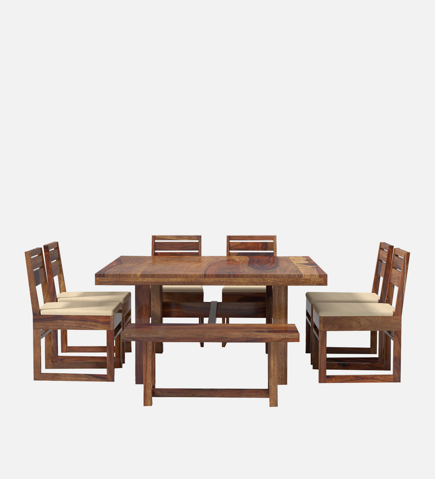 Crenn Sheesham Wood 8 Seater Dining Table Set In Reddish Walnut Color