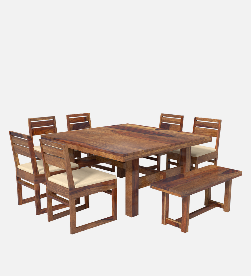 Crenn Sheesham Wood 8 Seater Dining Table Set In Reddish Walnut Color