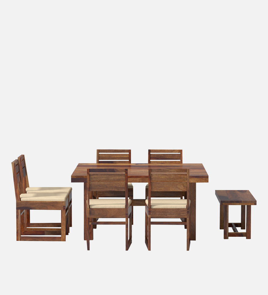 Crenn Sheesham Wood 8 Seater Dining Table Set In Reddish Walnut Color